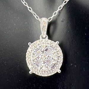 1/5 Carat Diamond Brilliance Diamond Cluster Pendant w Chain - Sterling Silver